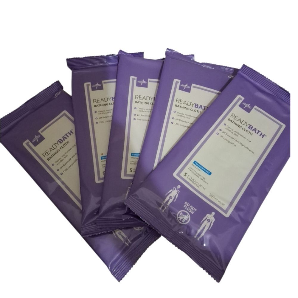 Medline ReadyBath Bathing Cloth Washcloths Fragrance Free 5 Pack NEW